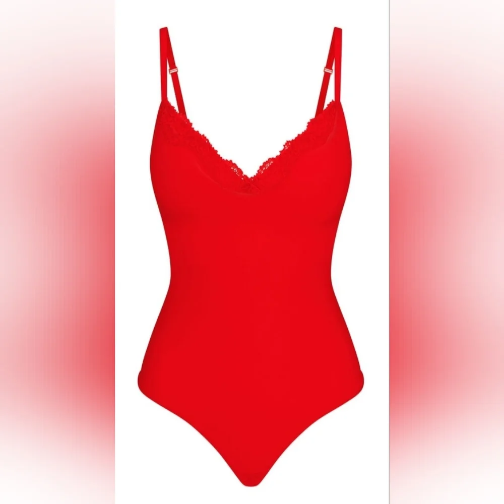 💕NWT SKIMS Fits Everybody Push Up Bodysuit Lace Red Cayenne L - Picture 10 of 10